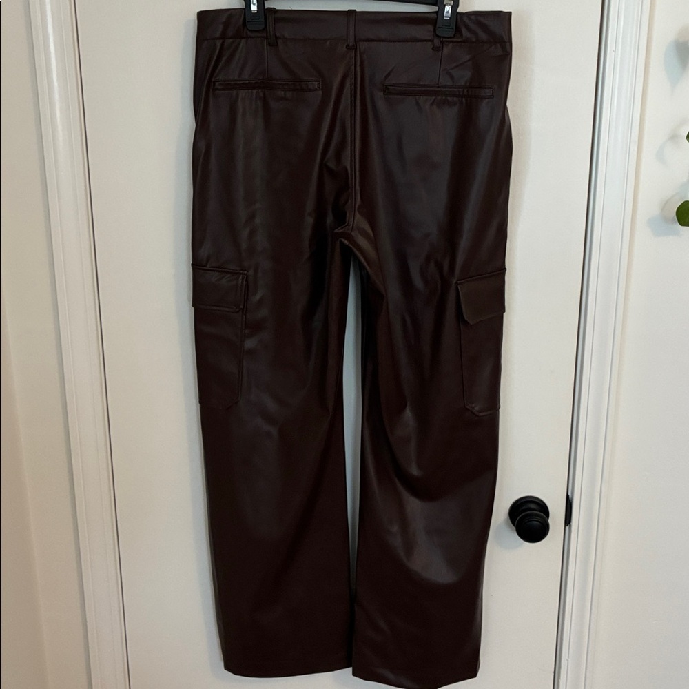 Zara Brown Faux Leather High Waist Cargo Pants Size Large - Picture 5 of 8